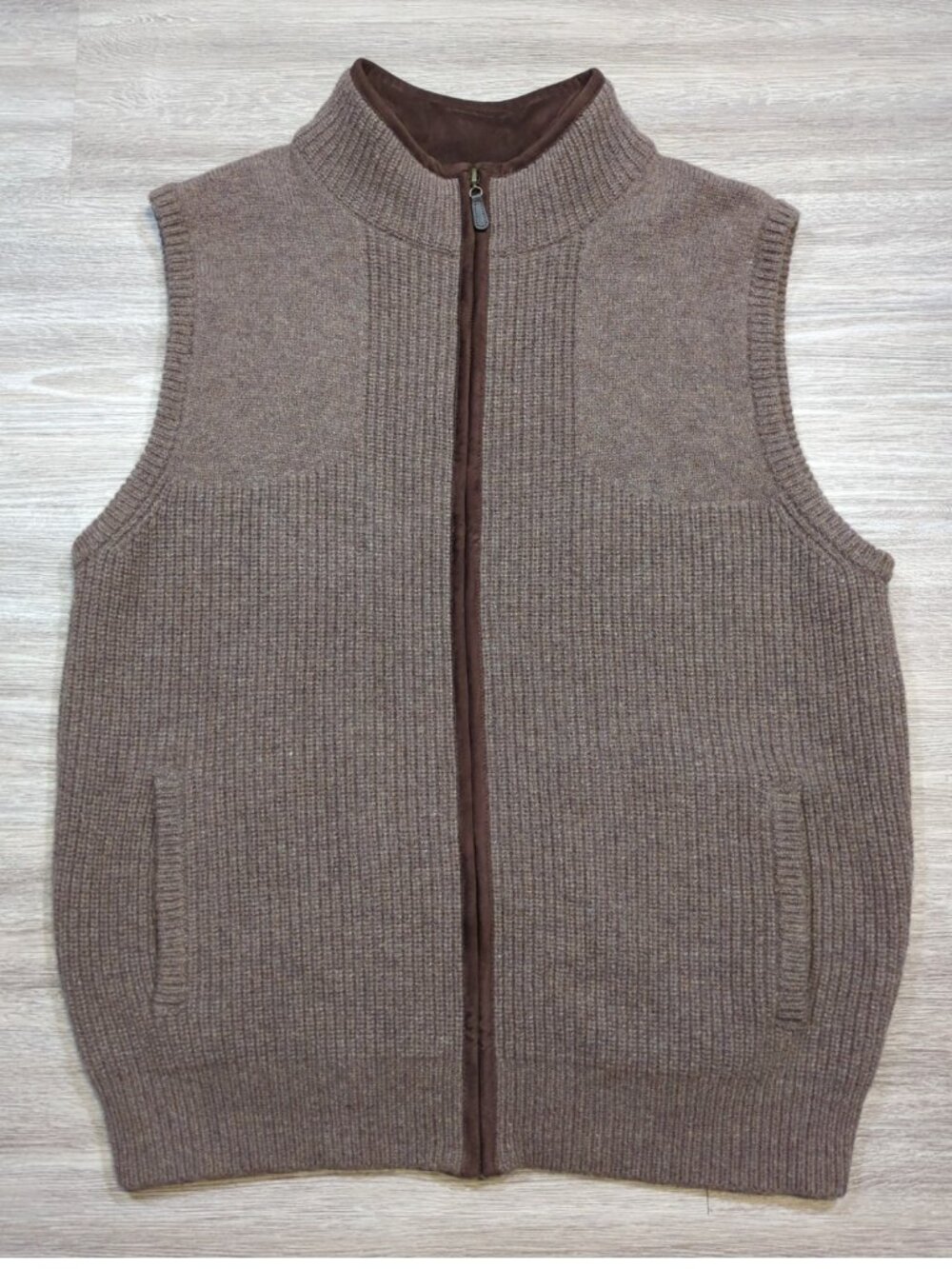 LL Bean Waterfowl Lambs Wool Vest Men's Large Regular Brown Full Zip